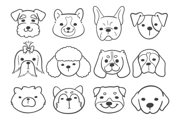 Lines Faces Various Breeds Dogs Decorate Coloring Book Kids — Stock Vector