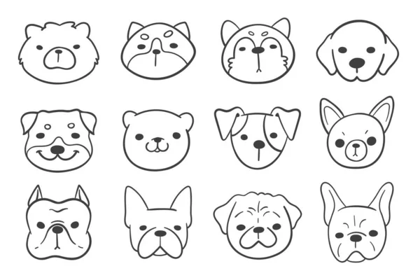 Lines Faces Various Breeds Dogs Decorate Coloring Book Kids — Stock Vector