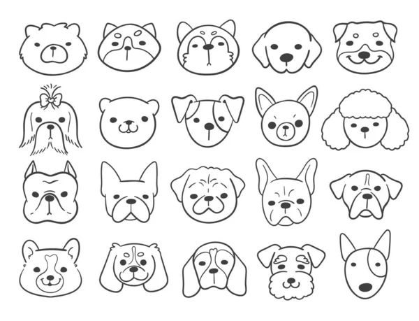 Gesichter Verschiedener Hunderassen Schmücken Malbuch Für Kinder — Stockvektor