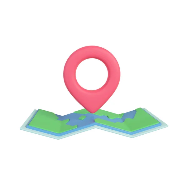 Red Pin Pinned Paper Map Route Finder Concept Rendering — Foto Stock