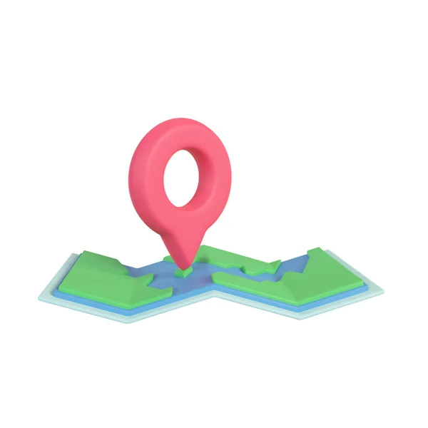 Red Pin Pinned Paper Map Route Finder Concept Rendering — Photo