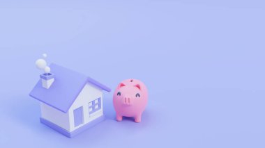 Basit bir ev. Gayrimenkul almak için uzun vadeli tasarruf fikirleri. 3d resimleme.