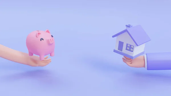簡単な家だ 不動産を購入するための長期貯蓄のアイデア 3Dレンダリング図 — ストック写真