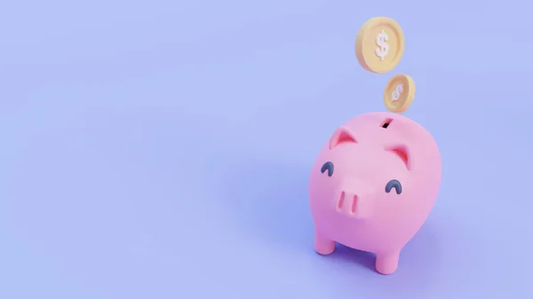 可爱的小猪银行收集金币 为今后的投资节约想法 3D说明 — 图库照片