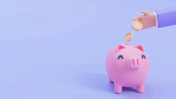 Cute Piggy Bank Collecting Gold Coins Savings Ideas Future Investments — Foto de Stock