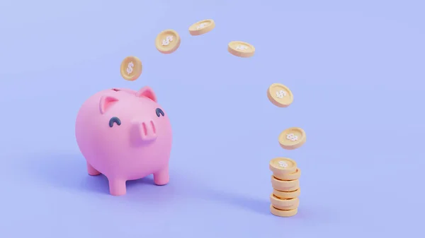 Cute Piggy Bank Collecting Gold Coins Savings Ideas Future Investments — Foto Stock