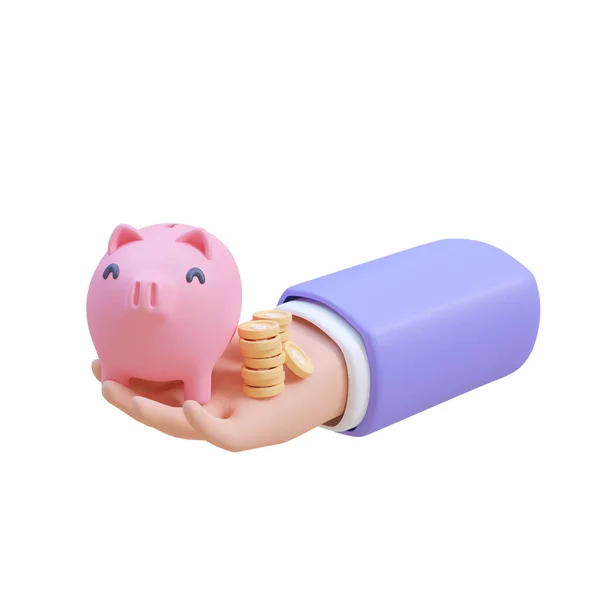 Cute Piggy Bank Collecting Gold Coins Savings Ideas Future Investments — Stock Photo, Image