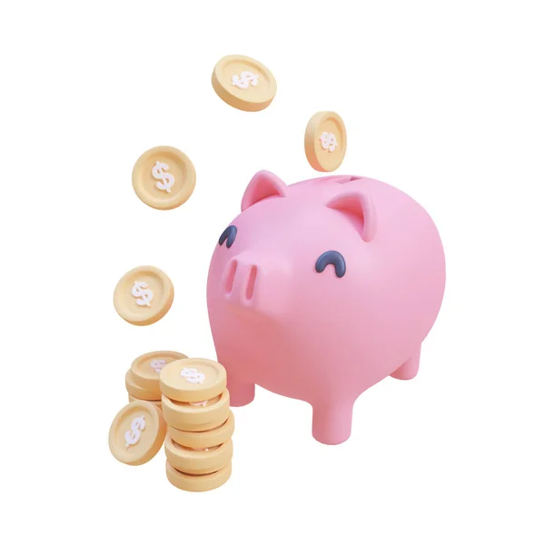 Cute Piggy Bank Collecting Gold Coins Savings Ideas Future Investments — Stock Photo, Image