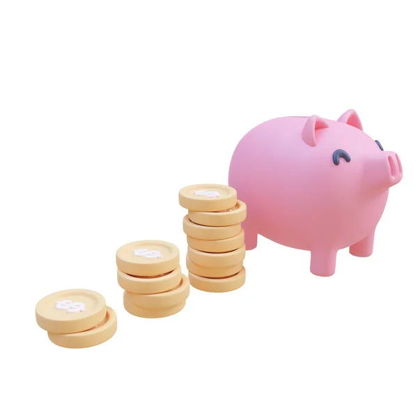 Cute Piggy Bank Collecting Gold Coins Savings Ideas Future Investments — Foto de Stock