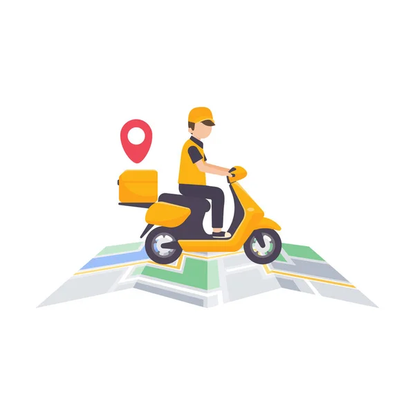Teslimat Sürücüsü Bir Harita Ekranı Ile Cep Telefonundan Geçiyor Çevrimiçi — Stok Vektör