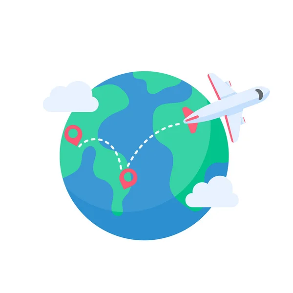 Passenger Plane Flying World Map Vacation Travel Ideas — Vettoriale Stock