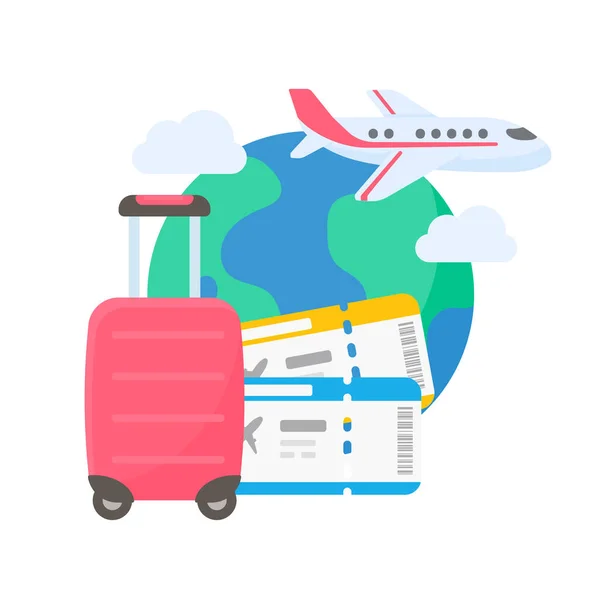 World Map Pinned Plan Travel International Airlines Luggage Plane Tickets — 图库矢量图片