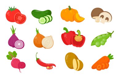 Mutfakta yemek pişirmek için çeşitli renkli sebzeler.