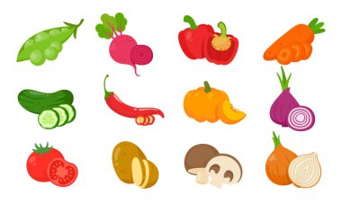 Mutfakta yemek pişirmek için çeşitli renkli sebzeler.