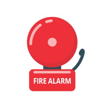 Red fire alarm bell icon. An electric bell sounds to alert you in the event of a fire.