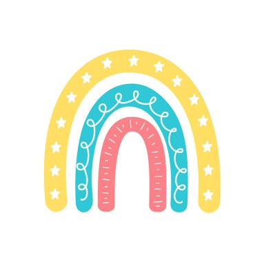 boho rainbow. hand drawn pastel rainbow baby greeting card decorative elements