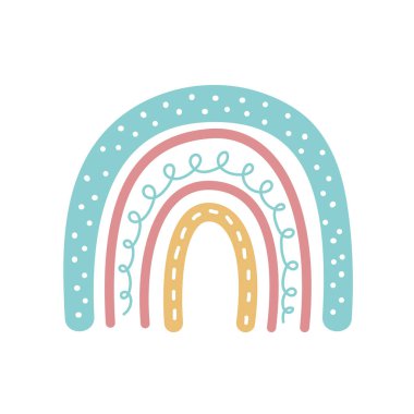 boho rainbow. hand drawn pastel rainbow baby greeting card decorative elements