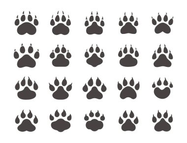 Dog and cat paws with sharp claws. cute animal footprints