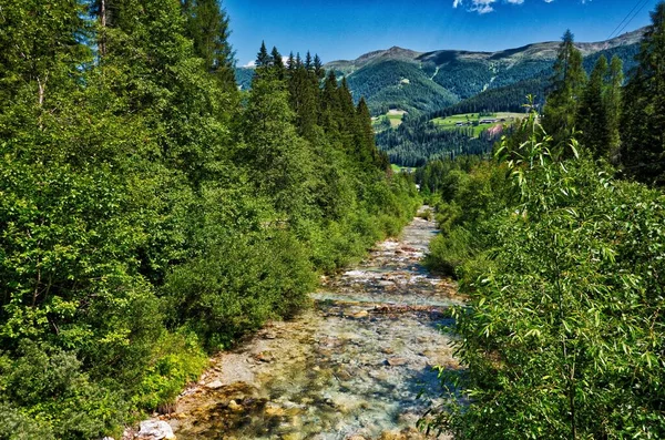 Waters Alpine Stream Descend Fiscalina Valley Town Sesto Pusteria Hdr — Stock Photo, Image