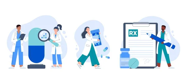 Conceitos de farmácia e medicina. Ilustrações planas vetoriais. —  Vetores de Stock