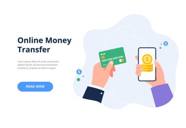 Çevrimiçi para transferi konsepti. Nakit para iadesi yok. Pankartlar, iniş sayfası şablonu, mobil uygulama için modaya uygun düz vektör çizimi.