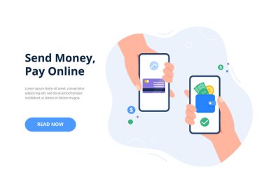 Çevrimiçi ödeme kavramı. Nakit para iadesi yok. Pankartlar, iniş sayfası şablonu, mobil uygulama için modaya uygun düz vektör çizimi.