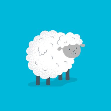 Şirin bir koyun duruyor ve bakıyor. Vektör düz resimleme.