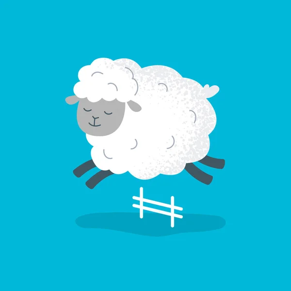 Una linda oveja salta sobre la valla. Ilustración plana del vector. — Vector de stock