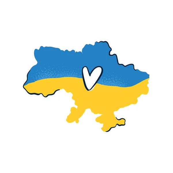 Ukraine Karte Mit Herz Blaue Und Gelbe Flaggenfarben Vektor Illustration — Stockvektor