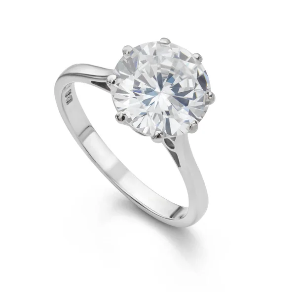 Grande Bague Diamant Isolée Sur Fond Blanc Grande Bague Fiançailles — Photo