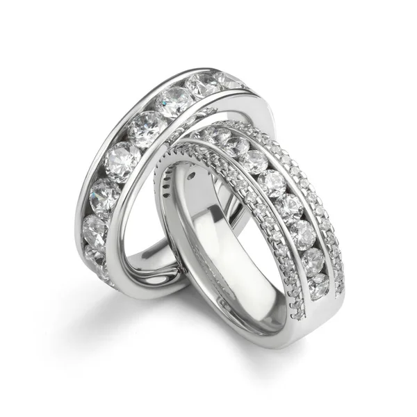 Platinum Diamond Eternity Rings Paar Geïsoleerd Witte Achtergrond — Stockfoto