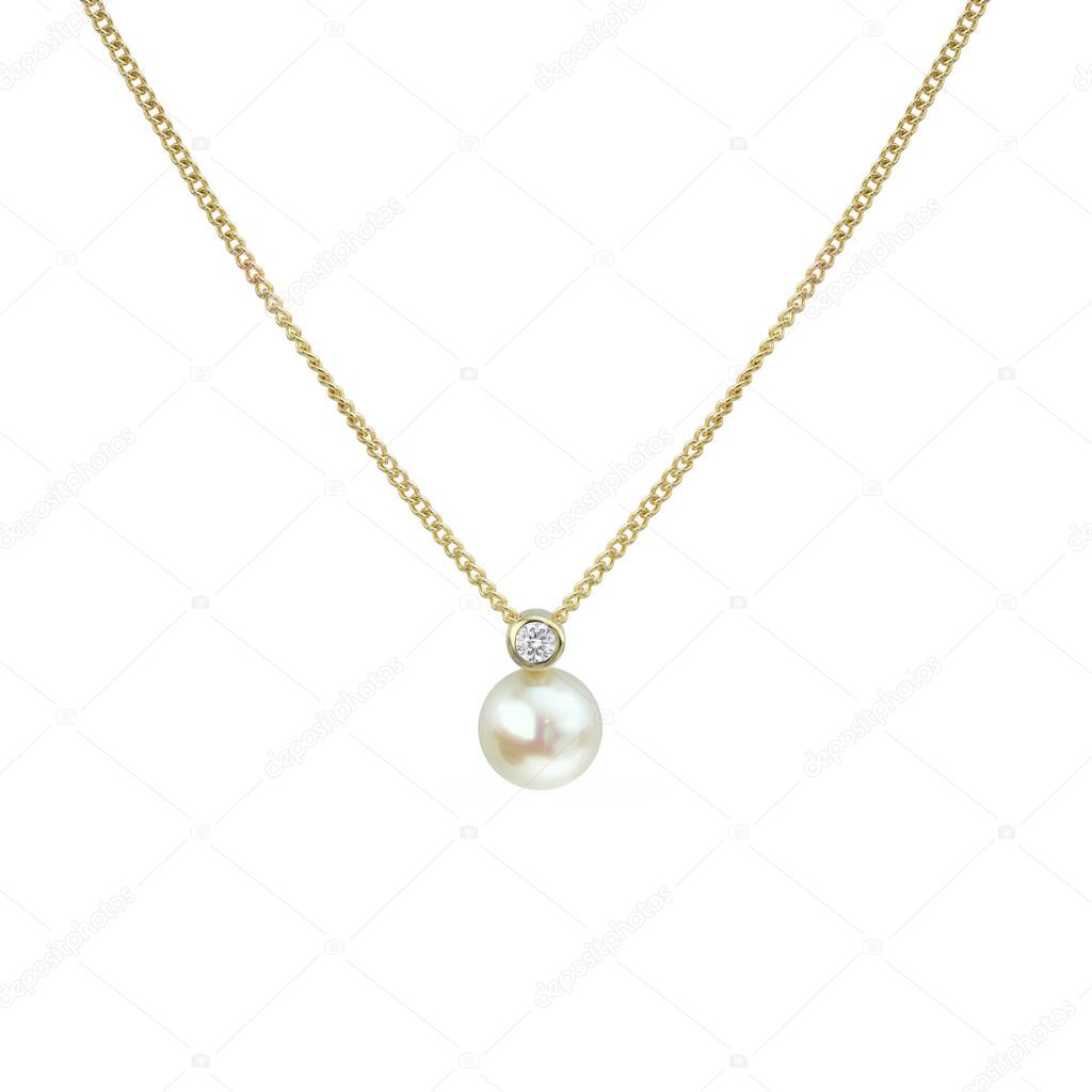 Yellow Gold Pearl and Diamond Necklace