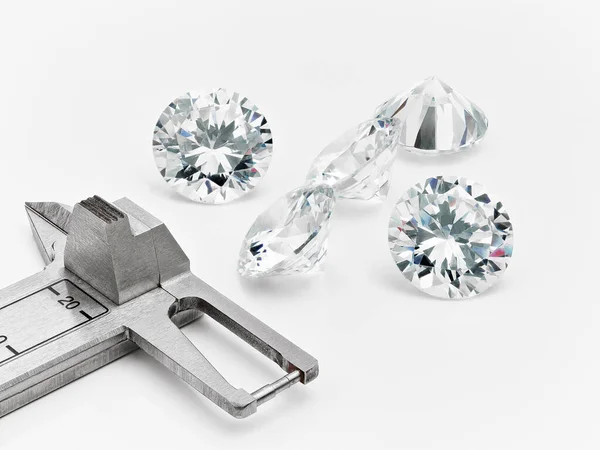 Big Diamonds Met Instrument Voor Diamantmeting — Stockfoto