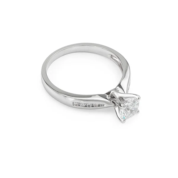 Bague Fiançailles Diamant Avec Épaules Diamant Isolées Sur Fond Blanc Images De Stock Libres De Droits