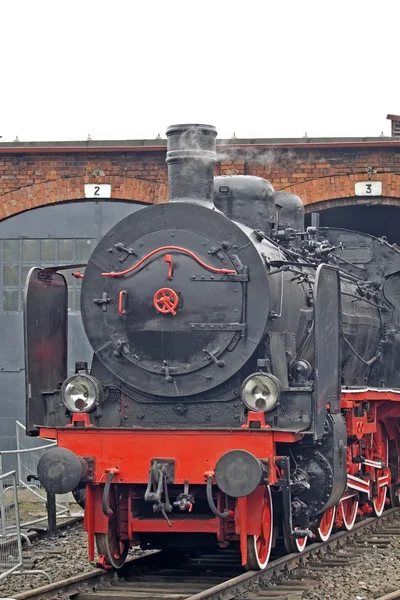 Vintage black steam powered railway train — Stock Photo, Image