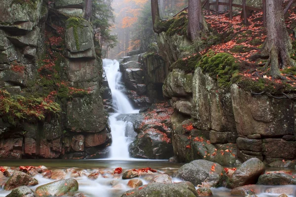 Vattenfall podgornej i giant mountains, Polen — Stockfoto