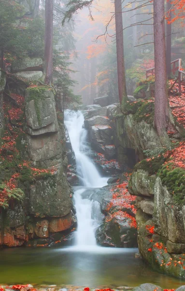 Vattenfall podgornej i giant mountains, Polen — Stockfoto