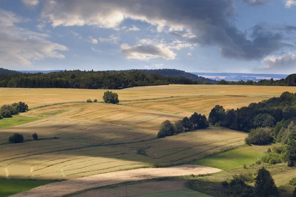 Beau paysage avec champs et collines — Photo