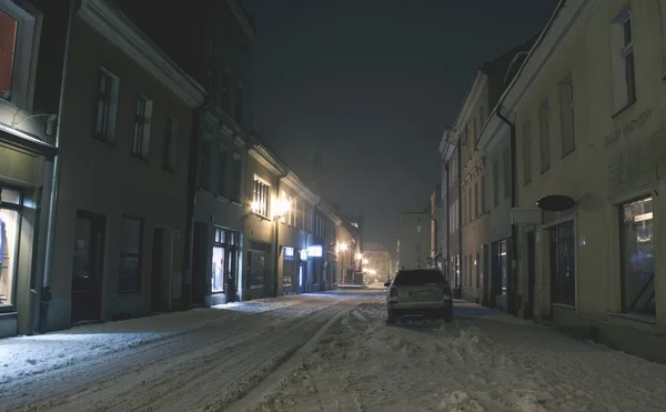 老城的雪夜 — 图库照片