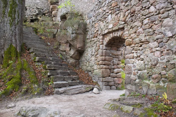 Middelalderslottet Bolczow ruiner i skog, Polen – stockfoto