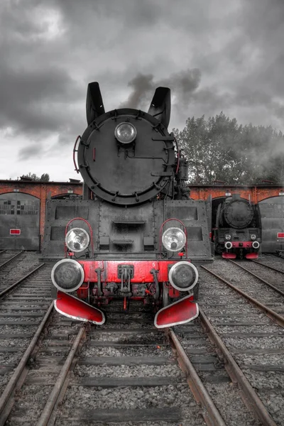 Vintage svart steam powered järnväg drev — Stockfoto