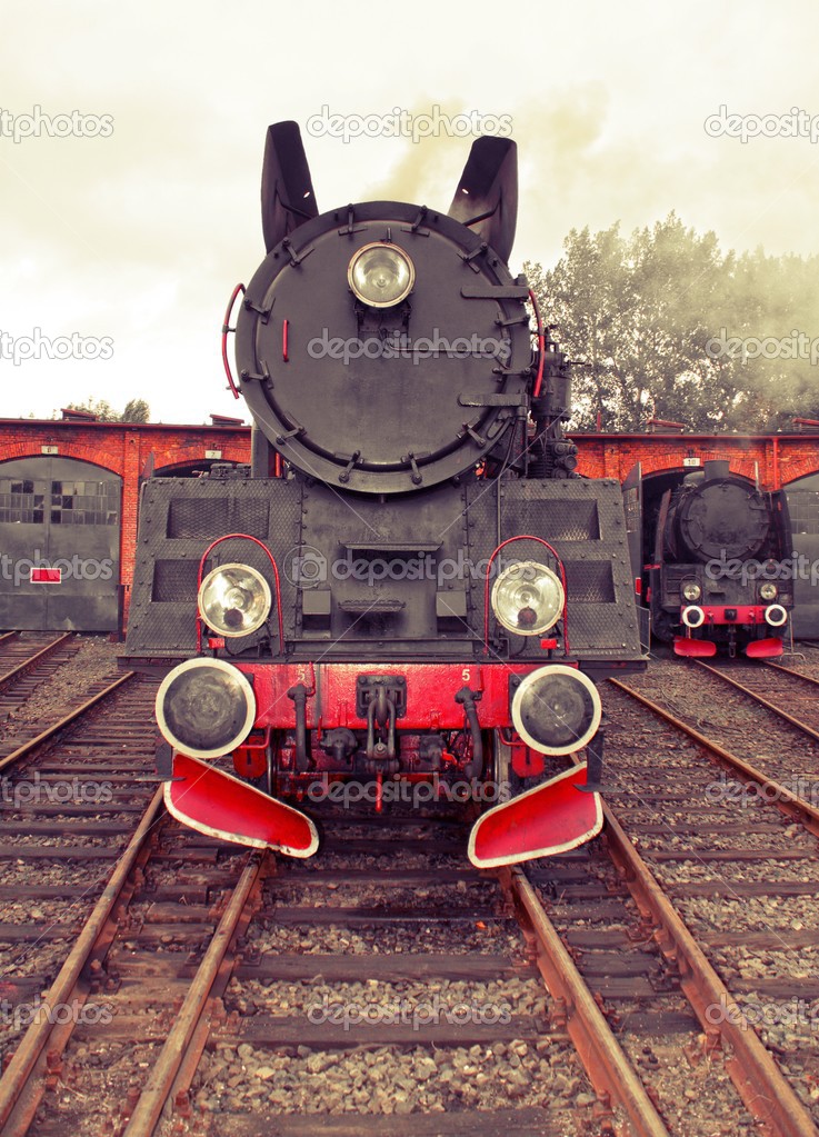 vintage black steam powered railway train 