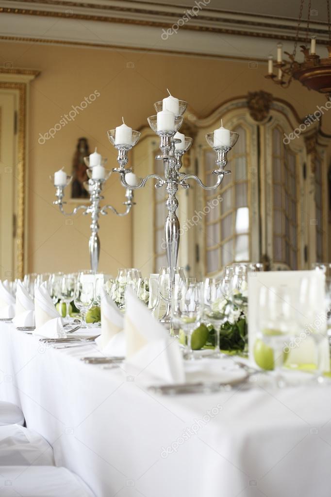 Laid table in green and white