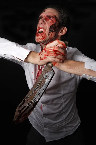 Psicopata com faca ensanguentada — Fotografia de Stock