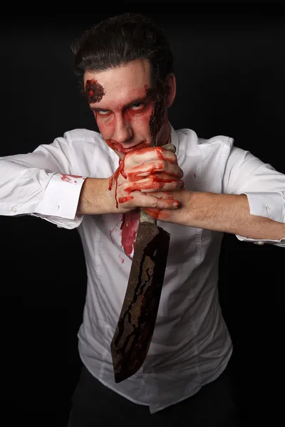 Psychopata z krwawy nóż — Zdjęcie stockowe