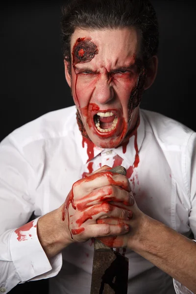 Psychopath with bloody knive — Stock Photo, Image