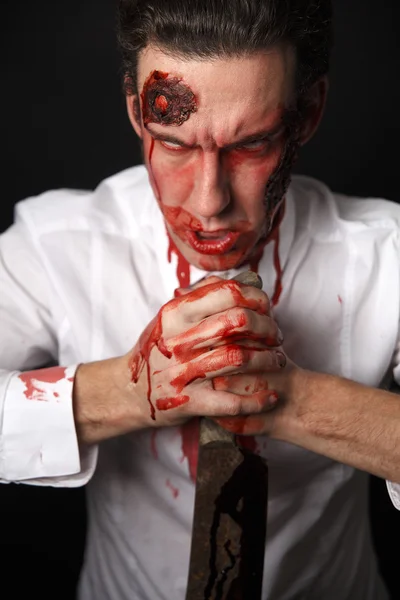 Psychopath with bloody knive — Stock Photo, Image