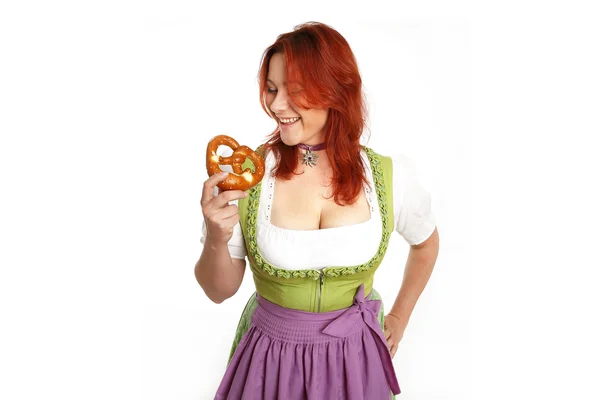Young red head woman in traditional bavarian costume — Stock Photo, Image
