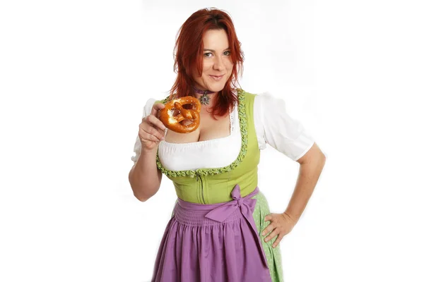 Young red head woman in traditional bavarian costume — Stock Photo, Image
