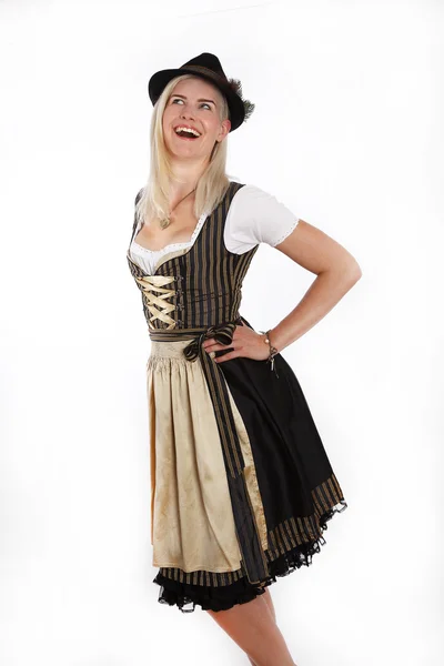 Jeune femme blonde en costume bavarois traditionnel — Photo